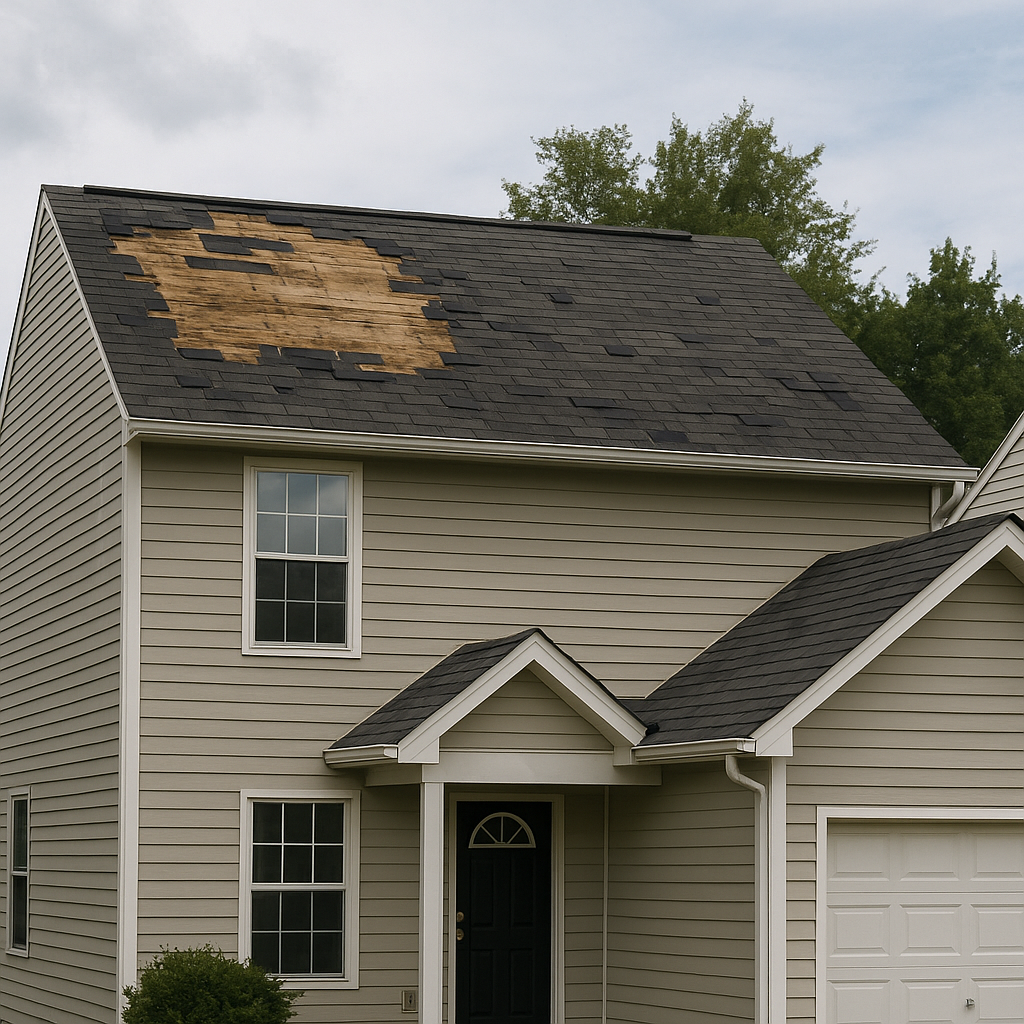 Before: damaged roof prior to replacement